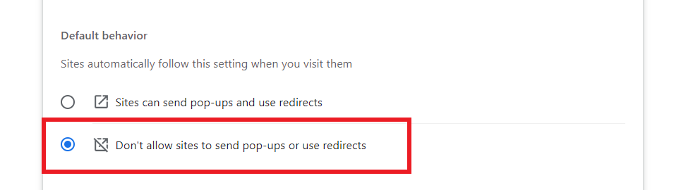 Google Chrome Dont allow sites to send pop ups